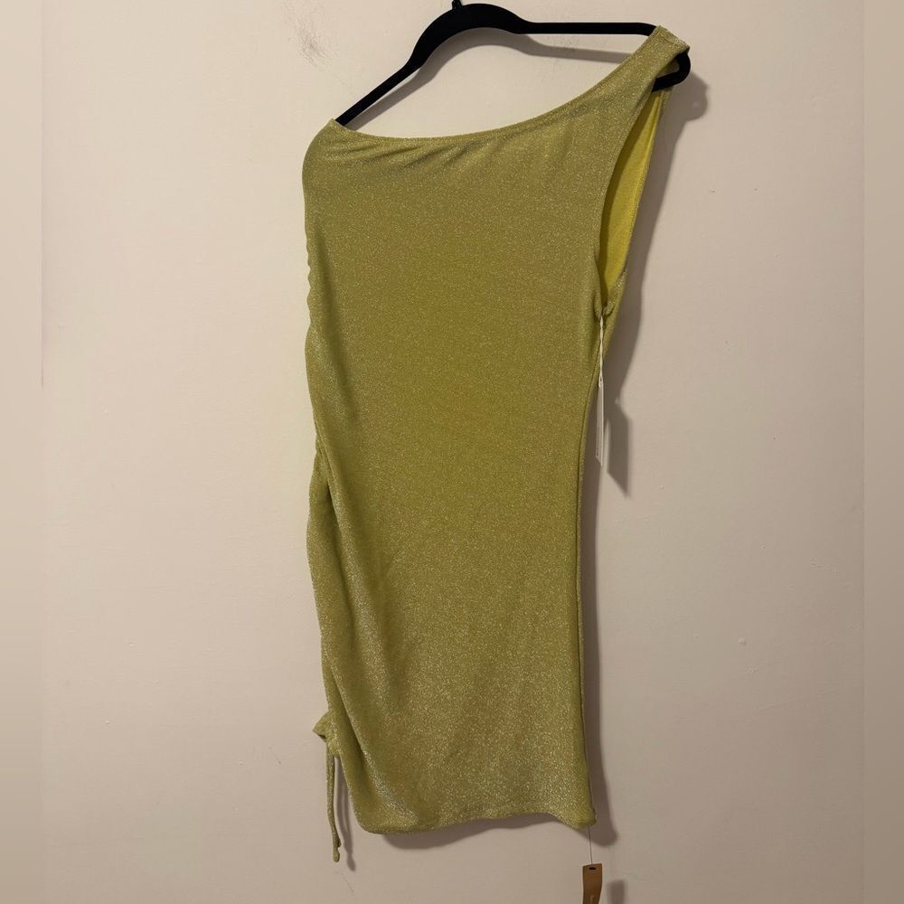 Reformation One-Shoulder Jillian Shimmering Lime Green Dress Size Large